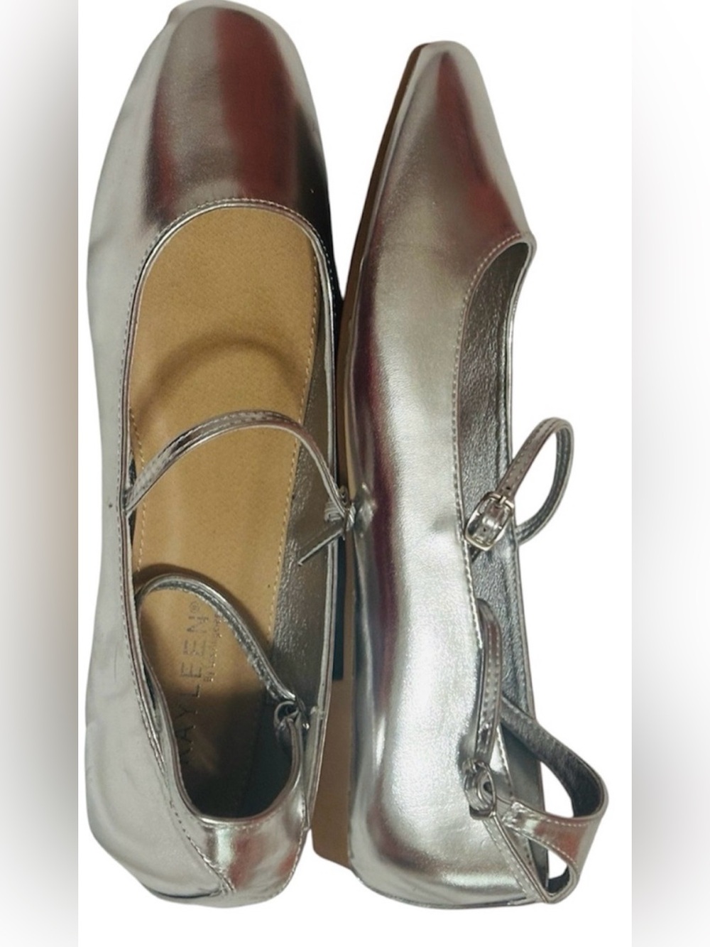 Kayleen By Los Angeles Metallic Silver Mary Jane Flats for Women
